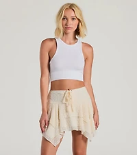 Cutie Lace Lattice Hanky Hem Mini Skirt