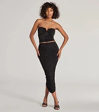 Ruched and Ready High Waist Midi Skirt