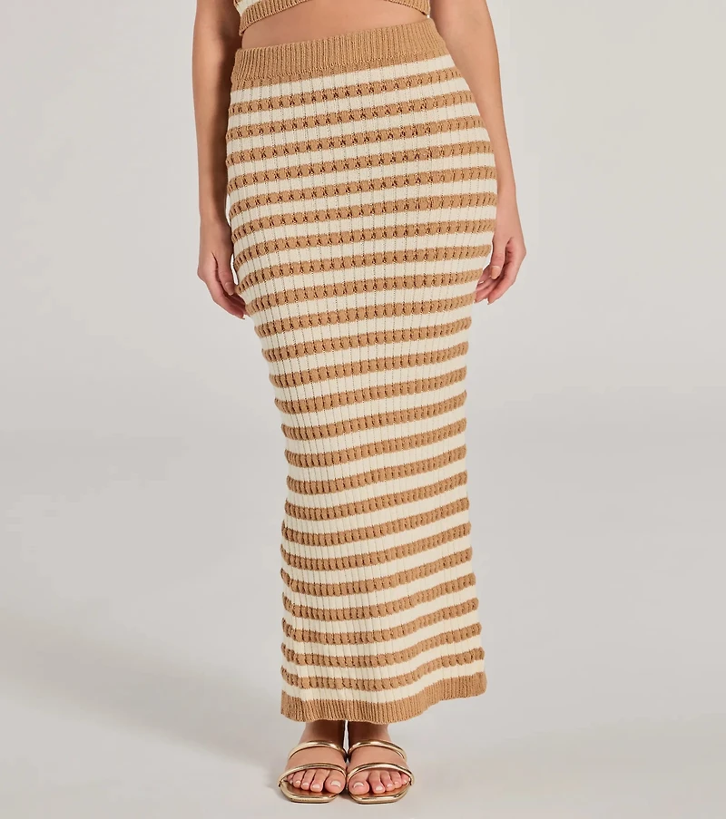 Seaside Cutie Striped Slit Knit Midi Skirt