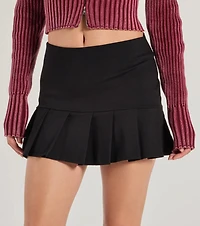 Playful Twist Ponte Knit Drop Waist Pleated Mini Skirt