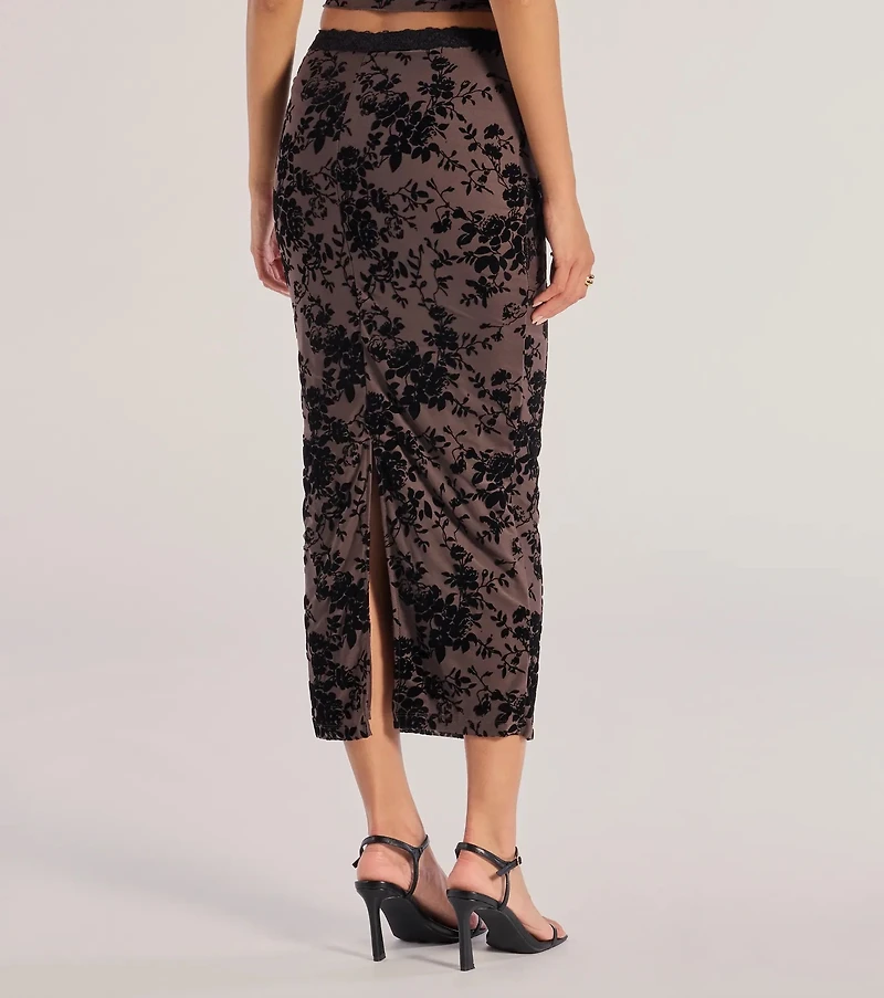 Luxe Touch Flocked Velvet Midi Skirt