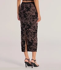 Luxe Touch Flocked Velvet Midi Skirt