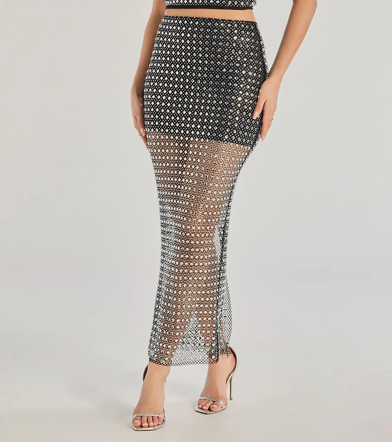All That Shines Rhinestone Fishnet Maxi Skirt