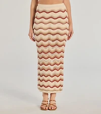 Retro Chic Wavy Striped Crochet Midi Skirt