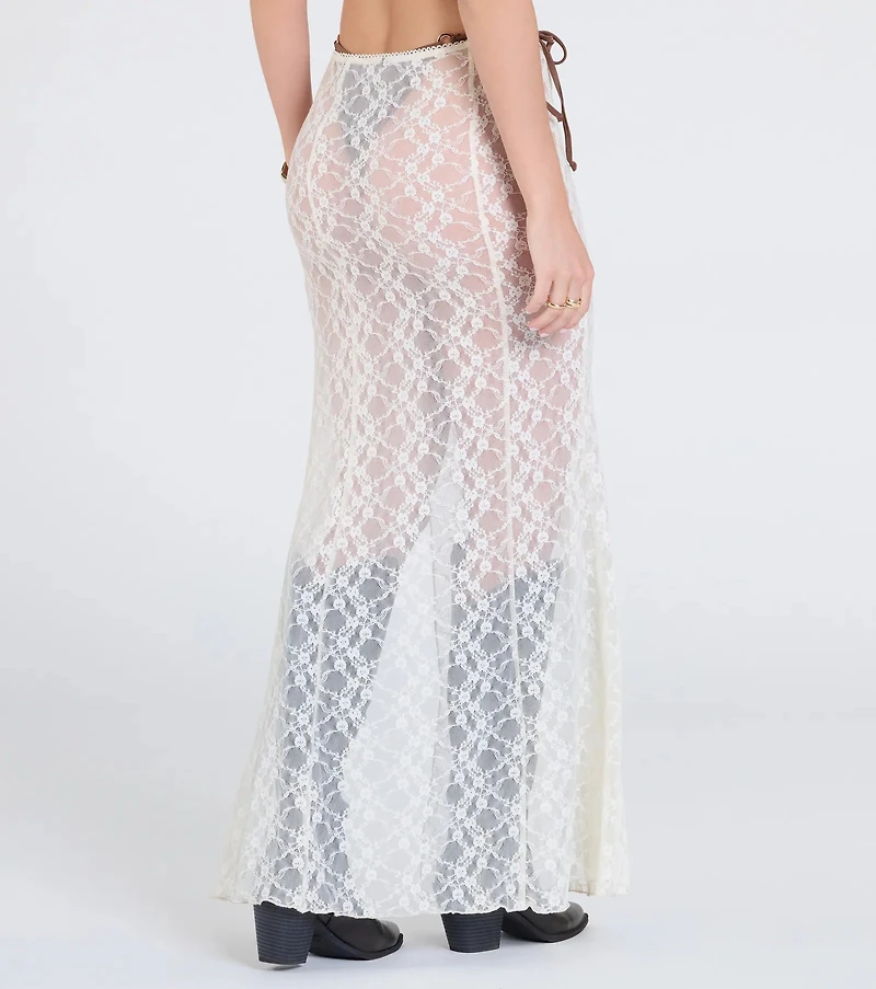 Sheer Romantic High-Rise Slit Lace Maxi Skirt