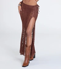 Sheer Romantic High-Rise Slit Lace Maxi Skirt