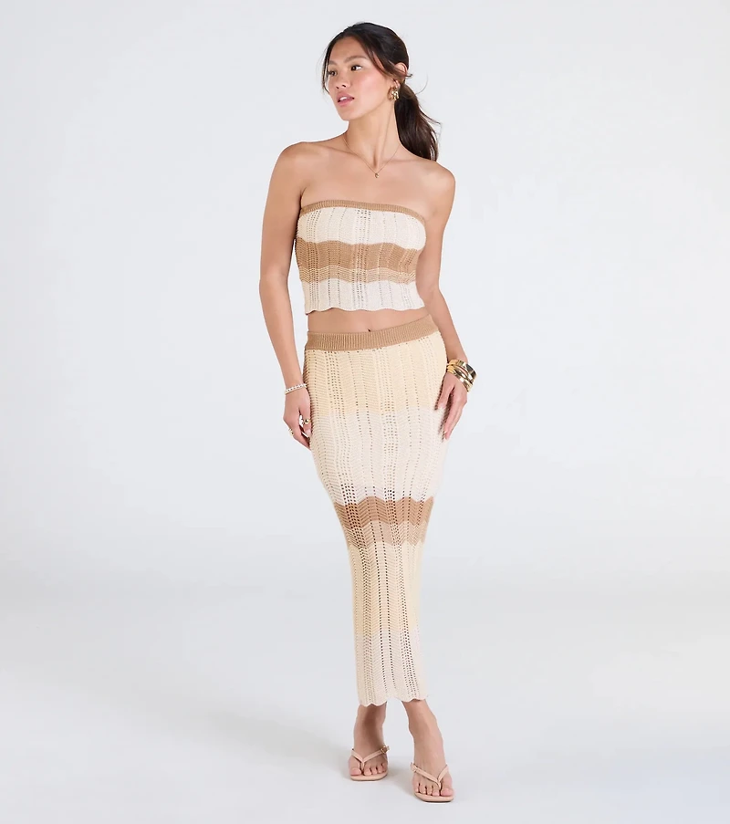 Trendy Match Chevron Knit Midi Skirt
