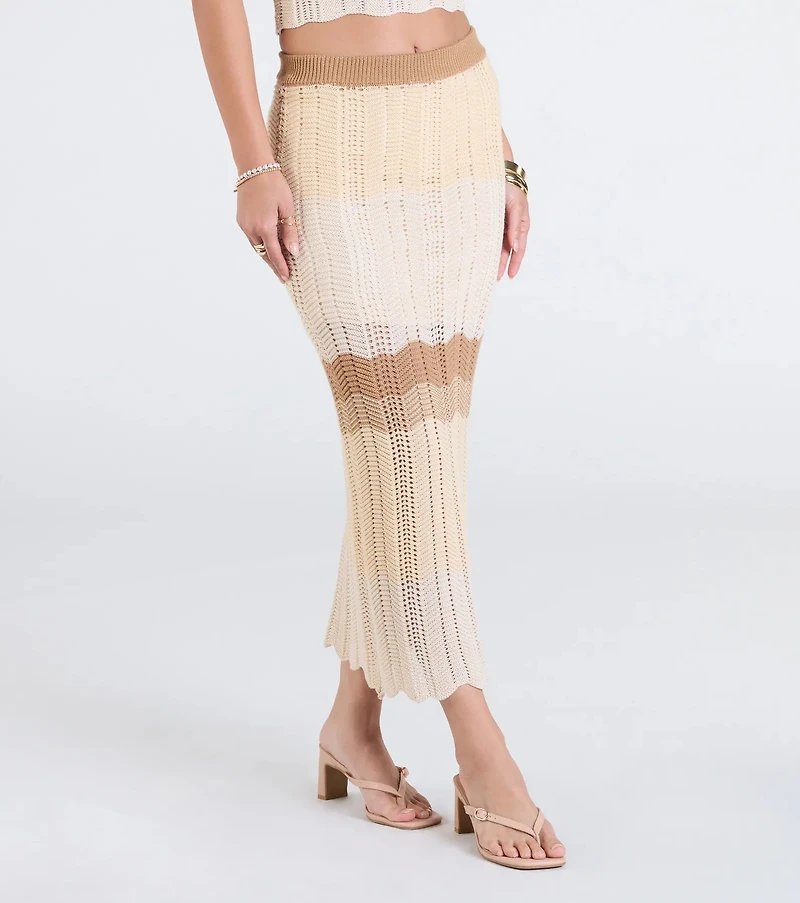 Trendy Match Chevron Knit Midi Skirt
