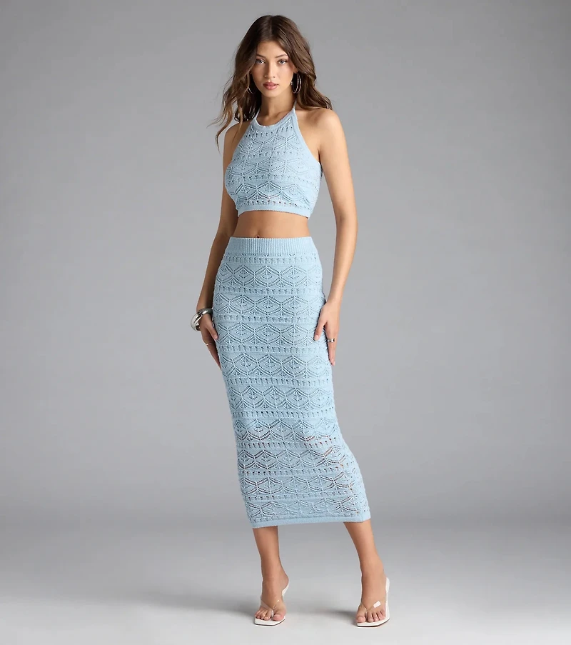 Blissful View Crochet Knit Midi Skirt