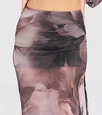 Heavenly Match Floral Slit Midi Skirt