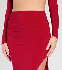 Bold Staple Ruched Asymmetrical Midi Skirt