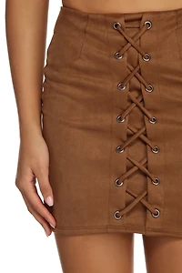 Laced Faux Suede Mini Skirt