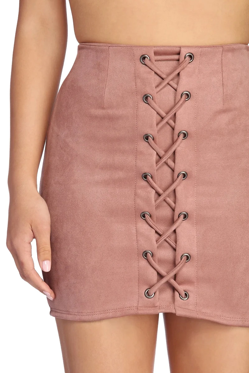Laced Faux Suede Mini Skirt