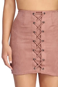 Laced Faux Suede Mini Skirt