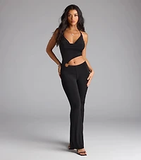 Sultry Heat Cowl Halter Cutout Jumpsuit