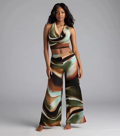 Sultry Effect Abstract Wide-Leg Pants