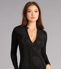 Shine On Rhinestone Zip-Up Jumpsuit