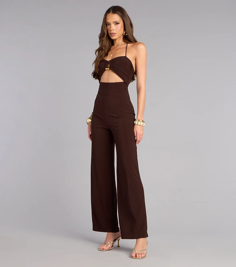 Confident Feel Halter Cutout Wide-Leg Jumpsuit
