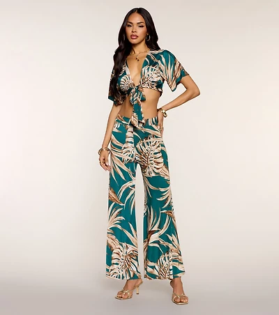 Palm Print Daydream Wide-Leg Pants