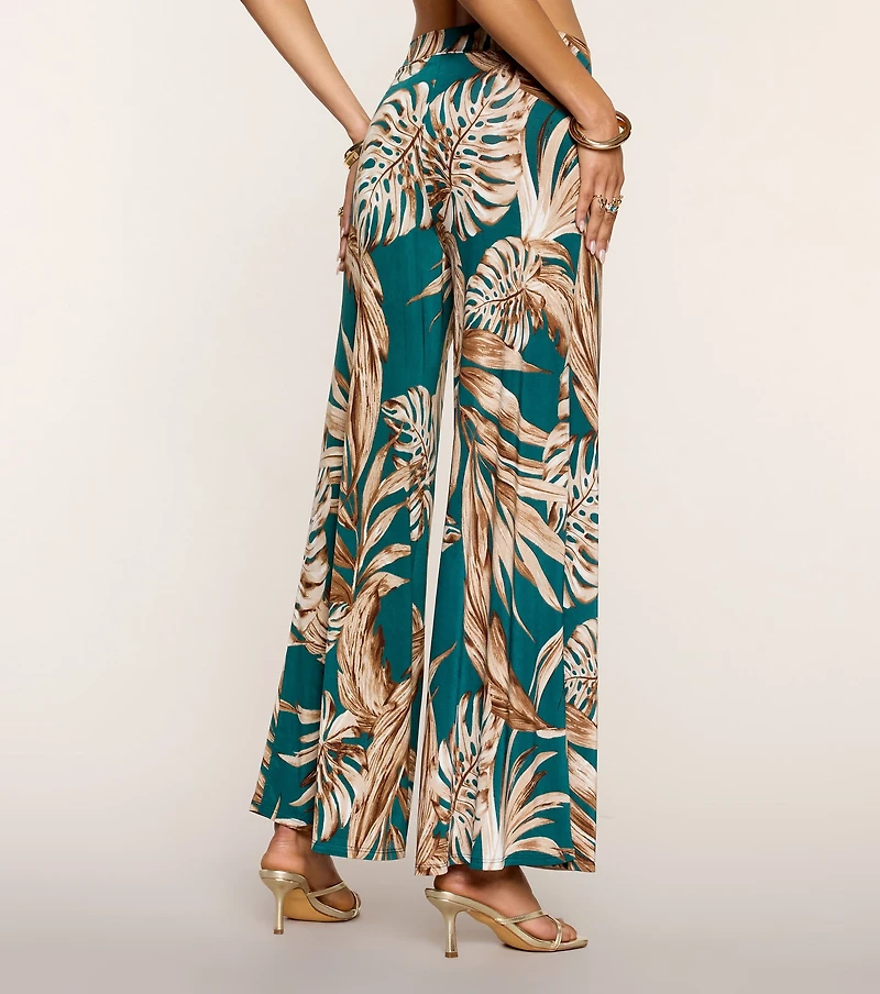Palm Print Daydream Wide-Leg Pants