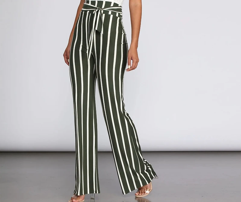 Chic Striped Tie Waist Pants