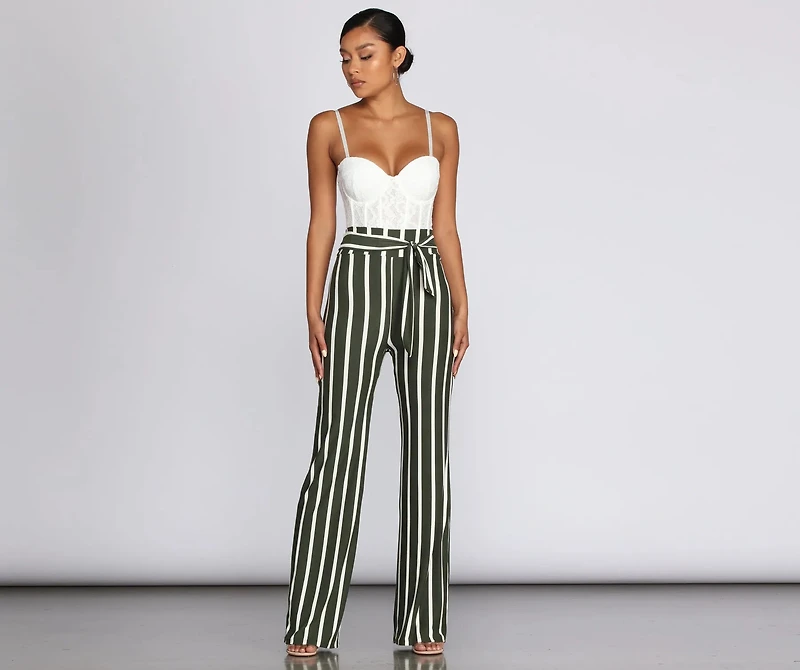 Chic Striped Tie Waist Pants