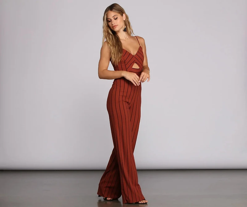 Zero Keyhole Striped Jumpsuit