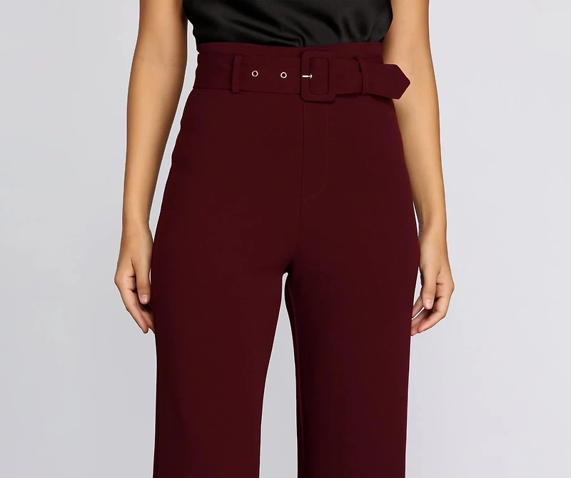 High Waist Belted Straight Leg Pants