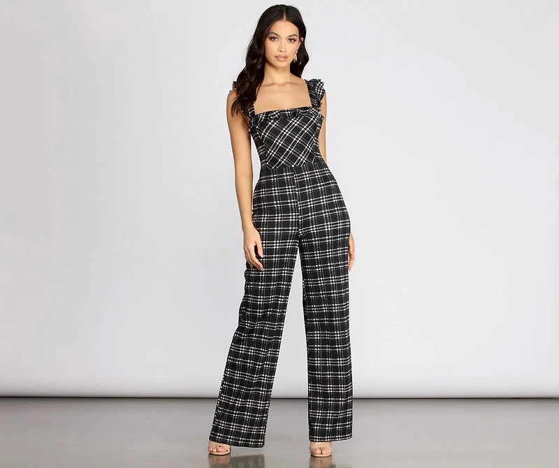 Time To Play Ruffle Plaid Jumpsuit