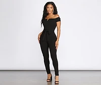 All Me Off Shoulder Tie Waist Jumpsuit
