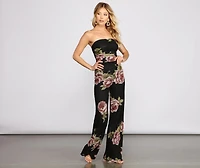 Budding Romance Strapless Floral Jumpsuit