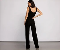 Casual and Chic Ribbed Tie Waist Jumpsuit