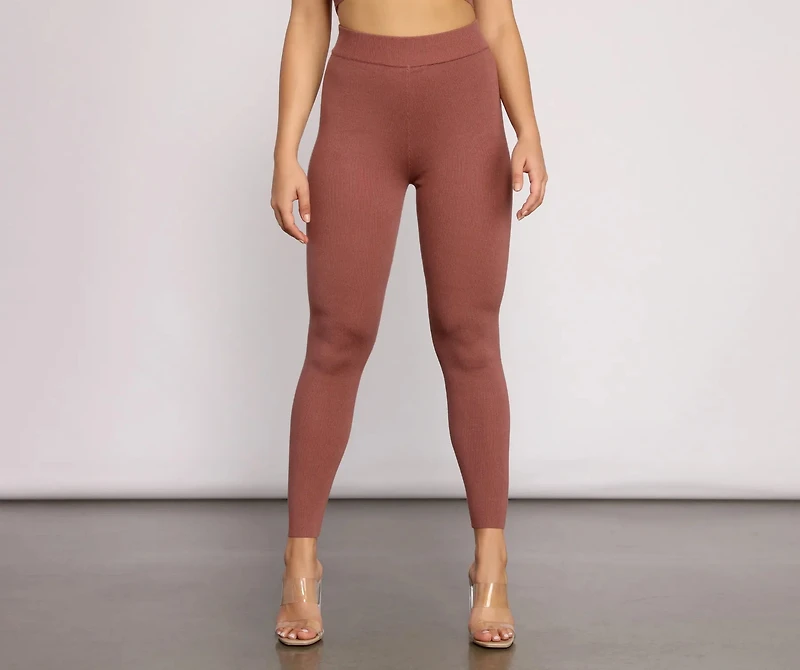 Keeping Knit Casual High Waist Leggings