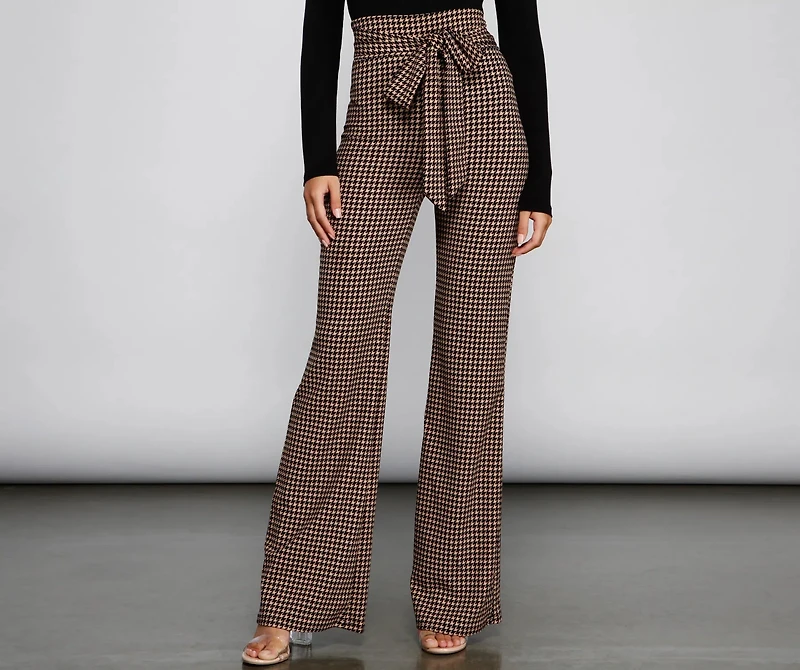 Chic Tie-Front Houndstooth Pants