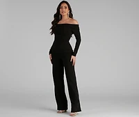 First Class Crepe Off-The-Shoulder Jumpsuit