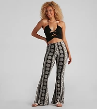 Elephant Print Bohemian Flare Pants