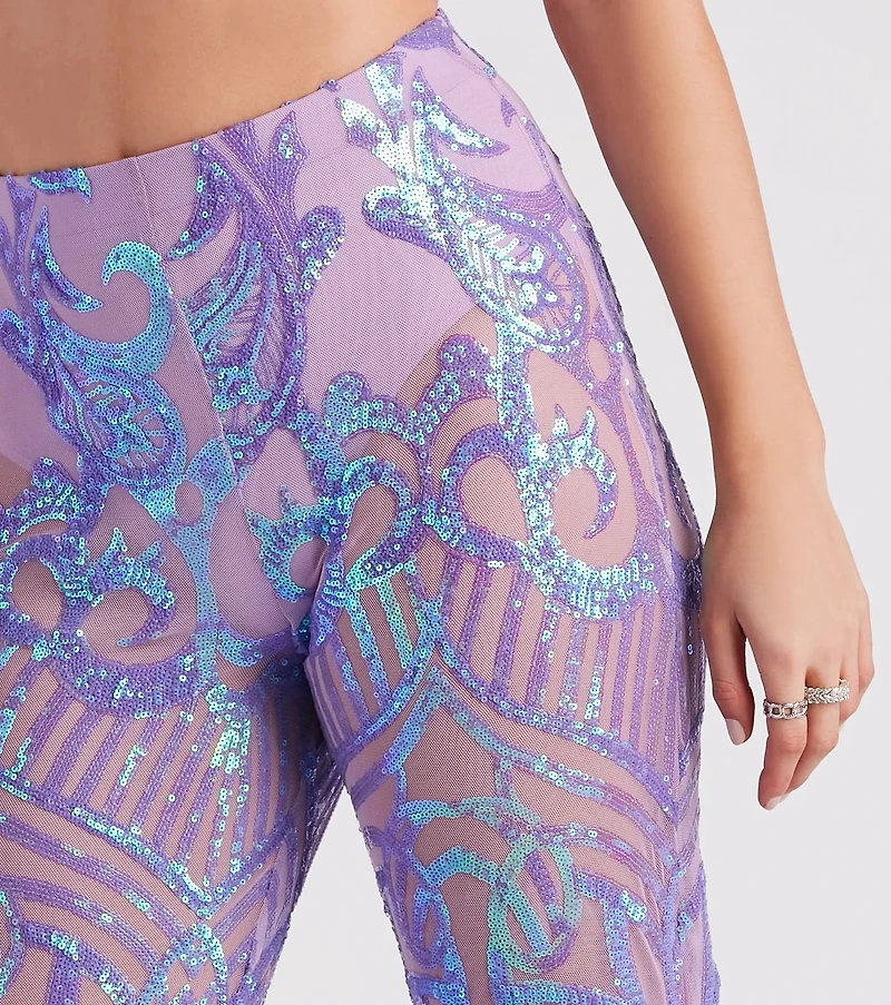 Glitzy Night Out Sequin Flare Pants