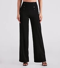 Sleek Crepe Button Wide-Leg Pants