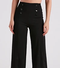 Sleek Crepe Button Wide-Leg Pants