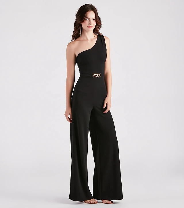 Alex Marie Aliza One Shoulder Wide Leg Crepe Jumpsuit at Hamilton