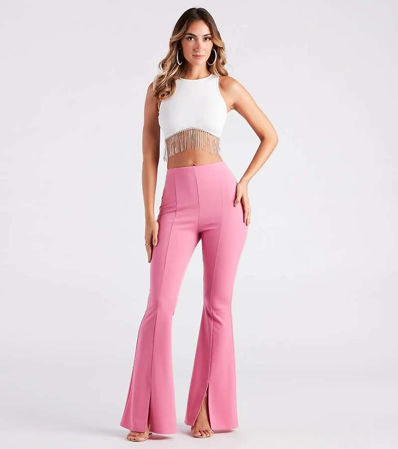 Split Decision Crepe Flare Pants