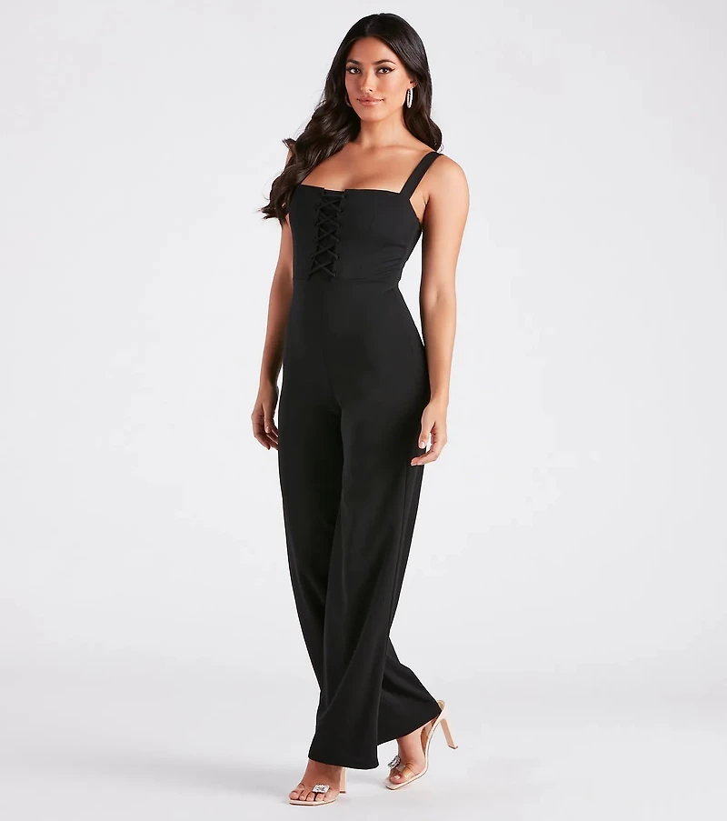 Laced Up Chic Style Sleeveless Jumpsuit