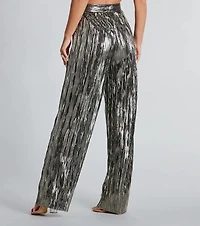 Dare To Impress Metallic Plisse Wide-Leg Pants