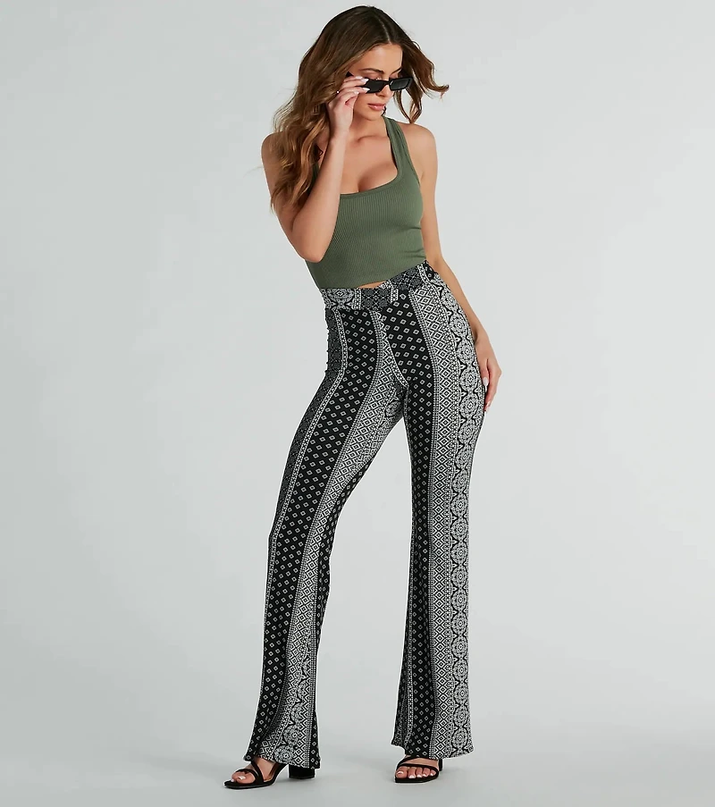 Breezy Vibes Boho Print Knit Flare Pants
