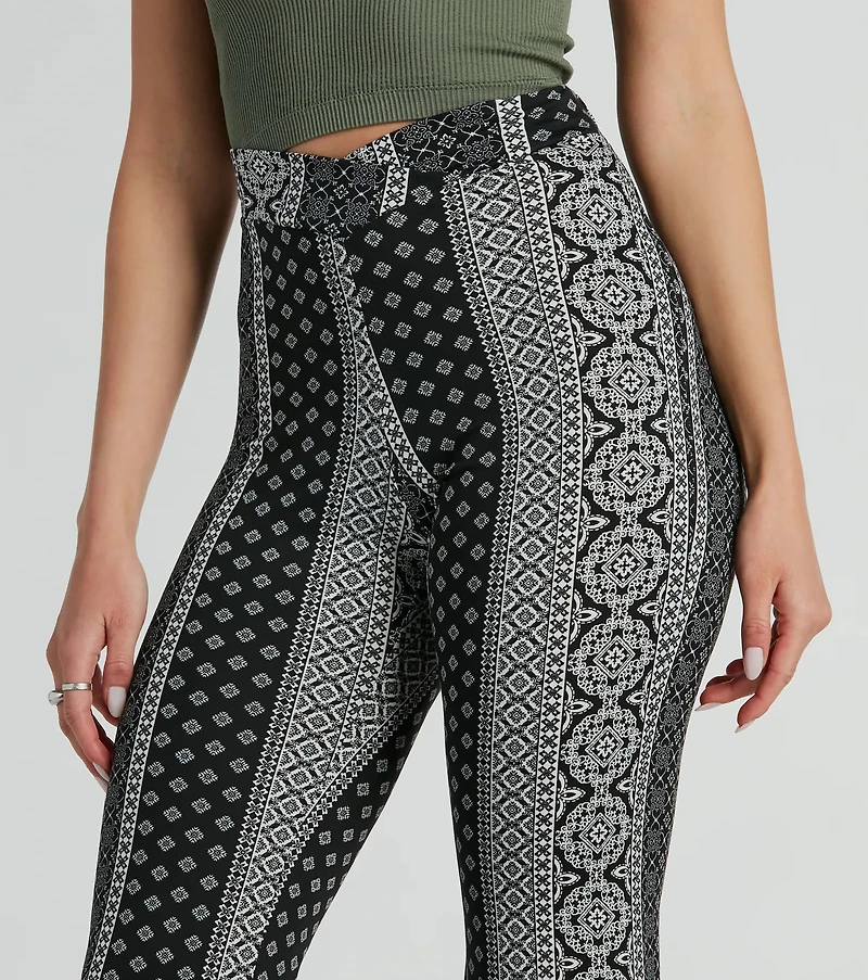 Breezy Vibes Boho Print Knit Flare Pants