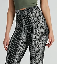 Breezy Vibes Boho Print Knit Flare Pants