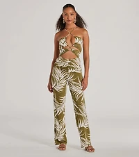 Jet-Set to Paradise Strappy Cutout Tropical Knit Jumpsuit
