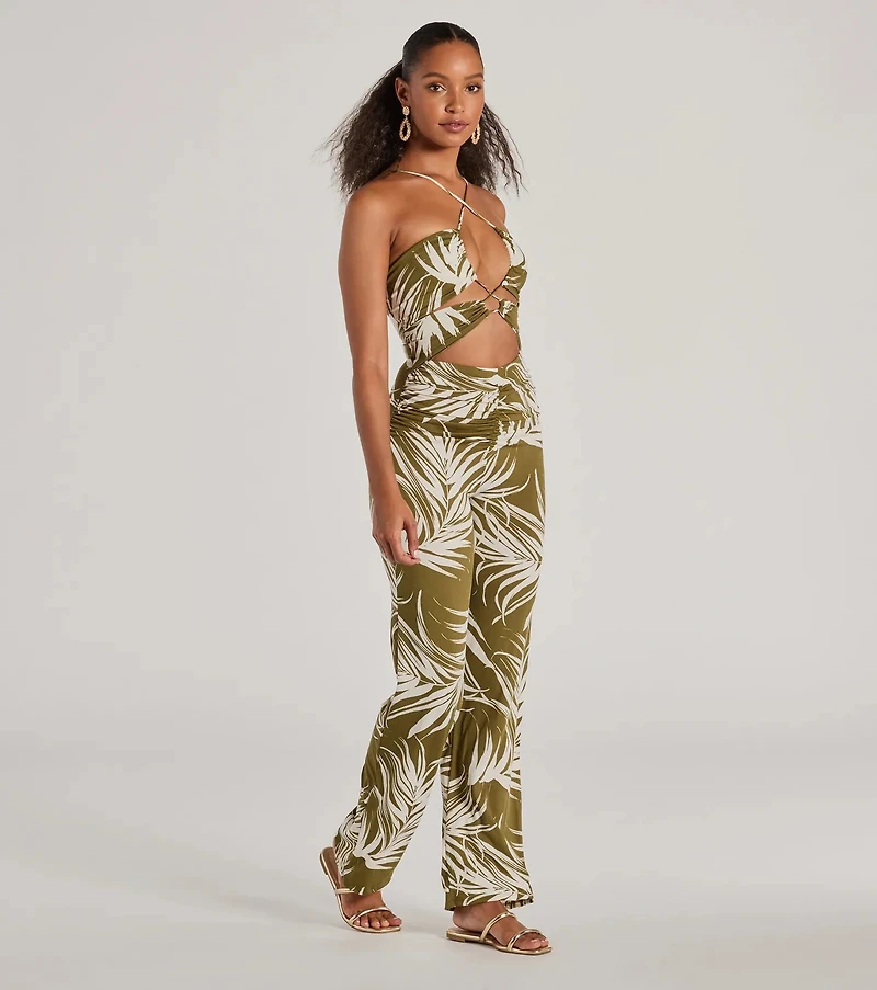Jet-Set to Paradise Strappy Cutout Tropical Knit Jumpsuit