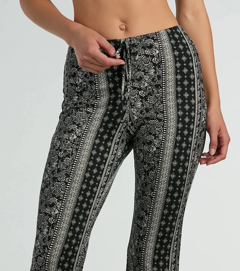 To The Sky Boho V-Waist Tie Flare Pants