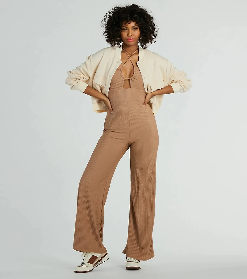 Sunny Energy Halter Cut Out Wide Leg Jumpsuit